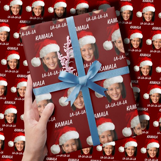 Grappig Kamala Harris Face Santa Hat Kerstmis Cadeaupapier
