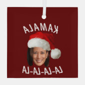 Grappig Kamala Harris Face Santa Hat Kerstmis Glas Ornament (Achterkant)