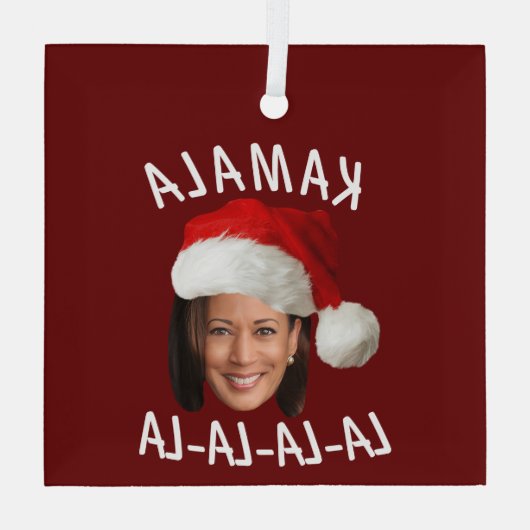 Grappig Kamala Harris Face Santa Hat Kerstmis Glas Ornament (Achterkant)