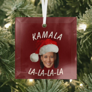 Grappig Kamala Harris Face Santa Hat Kerstmis Glas Ornament