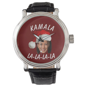 Grappig Kamala Harris Face Santa Hat Kerstmis Horloge
