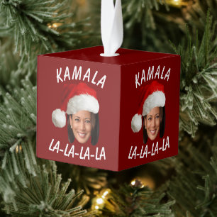 Grappig Kamala Harris Face Santa Hat Kerstmis Kubus Ornament
