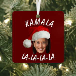 Grappig Kamala Harris Face Santa Hat Kerstmis Metalen Ornament