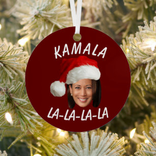 Grappig Kamala Harris Face Santa Hat Kerstmis Metalen Ornament