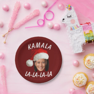 Grappig Kamala Harris Face Santa Hat Kerstmis Papieren Bordje