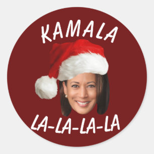 Grappig Kamala Harris Face Santa Hat Kerstmis Ronde Sticker