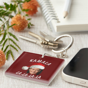 Grappig Kamala Harris Face Santa Hat Kerstmis Sleutelhanger