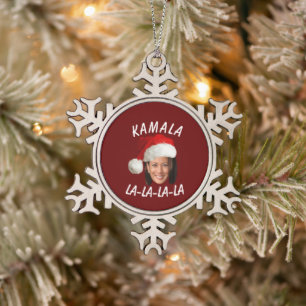 Grappig Kamala Harris Face Santa Hat Kerstmis Tin Sneeuwvlok Ornament