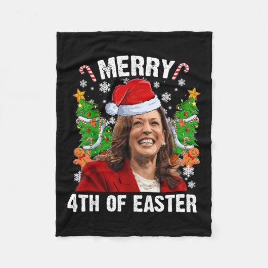Grappig Kamala Harris Kerstman Hat Merry 4e Fleece Deken (Voorkant)