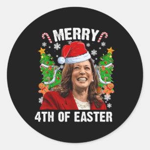 Grappig Kamala Harris Kerstman Hat Merry 4e Ronde Sticker