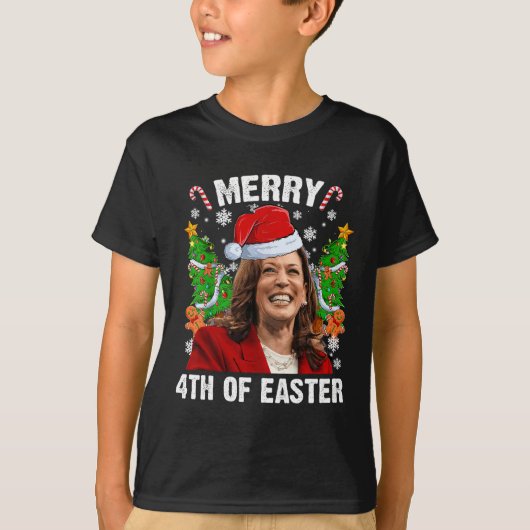 Grappig Kamala Harris Kerstman Hat Merry 4e T-shirt (Voorkant)