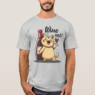 Grappig kat en wijn T-shirt - Schattige handgeteke