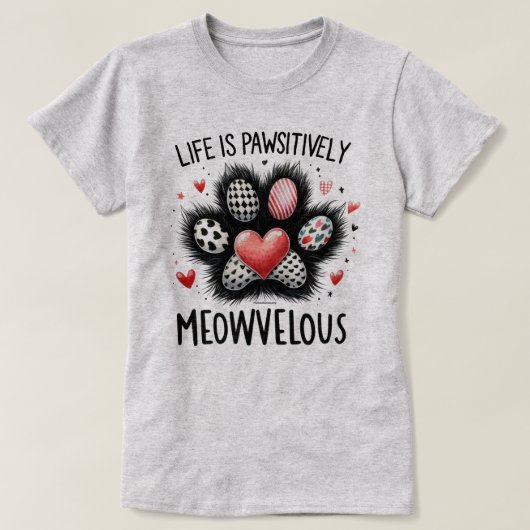 Grappig kat grafisch T-shirt - Pawsitief meowvelou (Design voorkant)