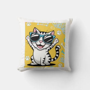 Grappig Kat Poster, Cartoon Kat met zonnebril Kussen