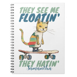 Grappig kat schaats board ze hatin cadeau voor kin notitieboek