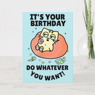 GRAPPIG KAT VERJAARDAG DONUT WENSKAART KAART