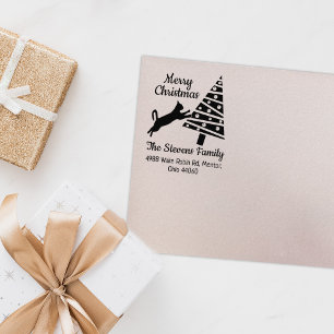 Grappig kat vrolijk kerst familie retour adres 	rubberstempel