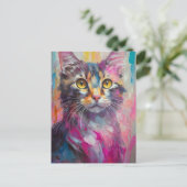 Grappig kattenportret Abstracte moderne kunst Briefkaart (Staand voorkant)