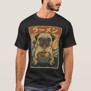 Grappig Kawaii Ramen Pug Japanse noedels Pug Eten T-shirt