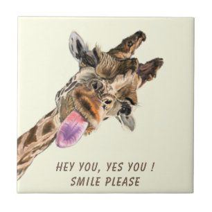 Grappig keramische Tegel Happy Playful Giraffe - g Tegeltje