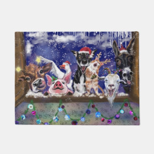 Grappig Kerst Deurmat Gift met Happy Boerderij Par