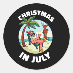 Grappig kerst in juli shirt zomer sint op het stra ronde sticker