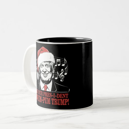 Grappig Kerst President Trump Pyjama's Ugly Xmas Tweekleurige Koffiemok (Voorkant links)