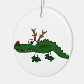 Grappig kerstalligator als rendiertje keramisch ornament (Links)