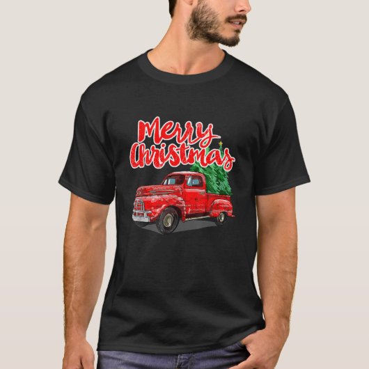 Grappig kerstboom Red Wagon Truck T-shirt (Voorkant)