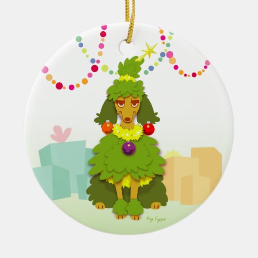 Grappig kerstboompoodle keramisch ornament (Voorkant)