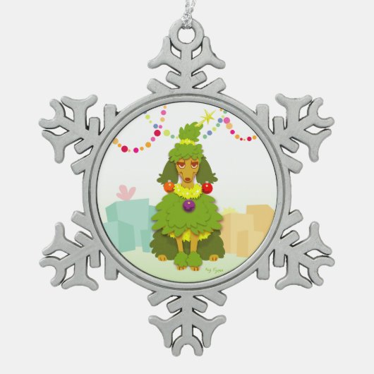 Grappig kerstboompoodle tin sneeuwvlok ornament (Voorkant)