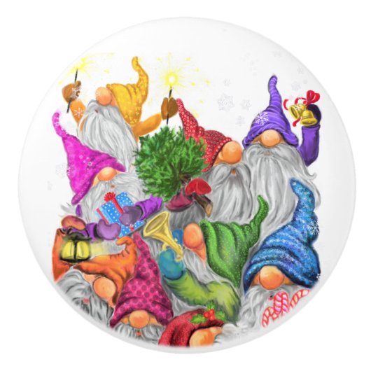Grappig kerstcadeau Happy Gnomes Keramische knop (Voorkant)