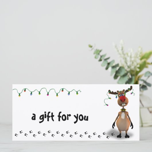 Grappig kerstcadeaucertificaat met rode neus rendi (Staand voorkant)