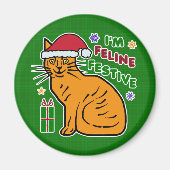 Grappig kerstcadeautje Feline Festive Holiday Pun Magneet (Voorkant)