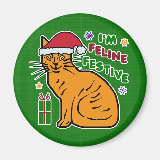 Grappig kerstcadeautje Feline Festive Holiday Pun Magneet (Voorkant)