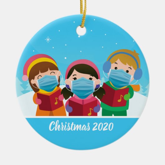 Grappig kerstCarolers in Face Mask Keramisch Ornament (Voorkant)