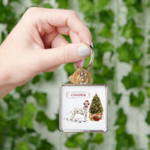 Grappig kerstdalmation Dog en Tree Sleutelhanger (Hand)