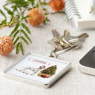 Grappig kerstdalmation Dog en Tree Sleutelhanger