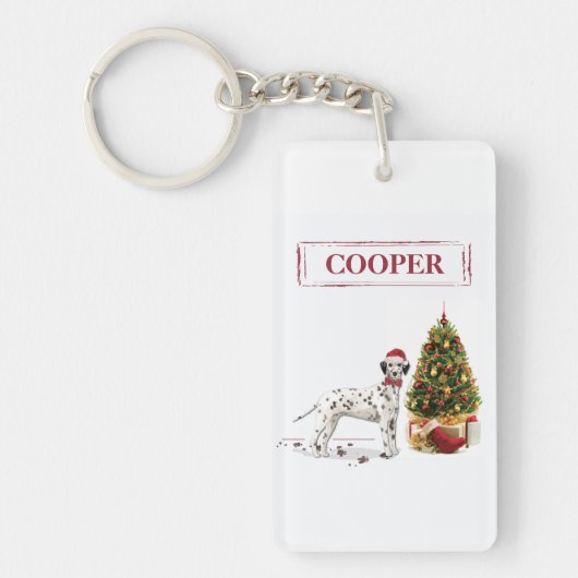 Grappig kerstdalmation Dog en Tree Sleutelhanger (Voorkant)
