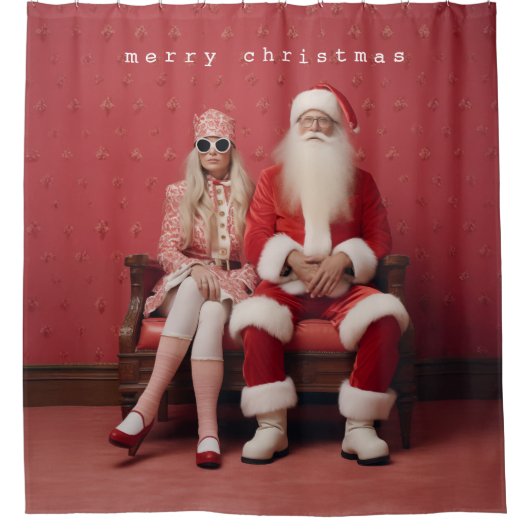 Grappig kerstduo: Kerstman en mevrouw Claus Douchegordijn (Voorkant)