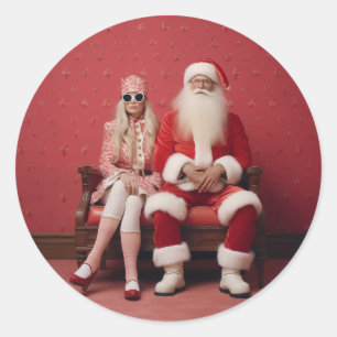 Grappig kerstduo: Kerstman en mevrouw Claus Ronde Sticker