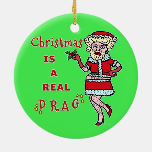 Grappig kerstfeest Bah Humbug Santa in Drag Keramisch Ornament (Achterkant)