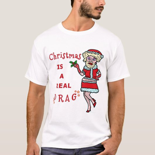 Grappig kerstfeest Bah Humbug Santa in Drag T-shirt (Voorkant)