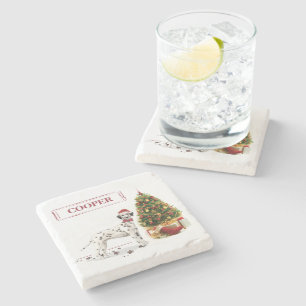 Grappig kerstfeest Dalmatiaanse hond en boom Stenen Onderzetter