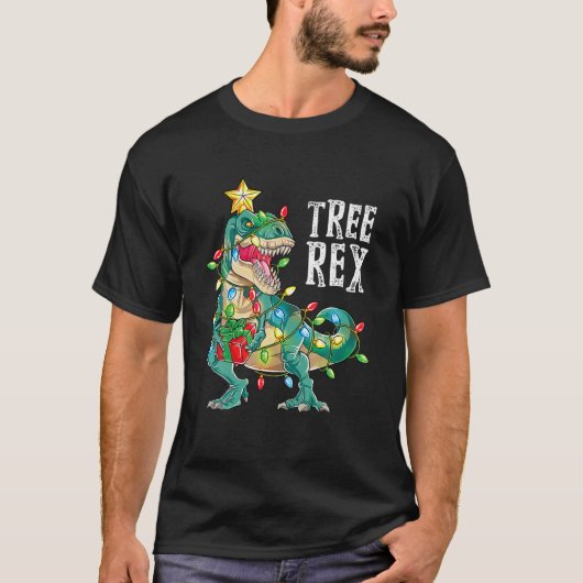 Grappig kerstfeest Dinosaur Tree Rex Pajamas Manne T-shirt (Voorkant)