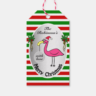 Grappig kerstfeest Flamingo Red en Green Cute Humo Cadeaulabel