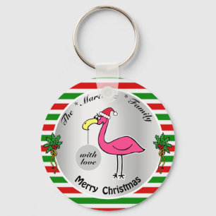 Grappig kerstfeest Flamingo Red en Green Cute Humo Sleutelhanger
