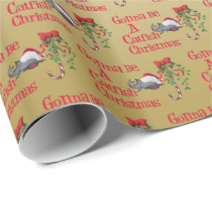 Grappig kerstfeest Gevist ♫ Catfish Kerstgoud Cadeaupapier