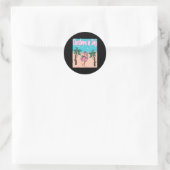 Grappig kerstfeest in juli Flamingo strand kerstmi Ronde Sticker (Tas)