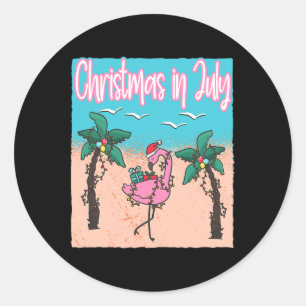 Grappig kerstfeest in juli Flamingo strand kerstmi Ronde Sticker